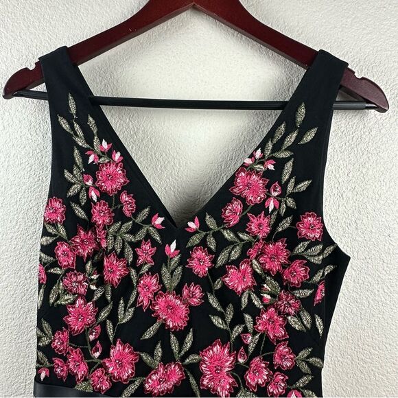 Marchesa Notte Size 4 Ruffle Embroidered Tulle Gown Black Pink Floral Formal NWT - Picture 3 of 16